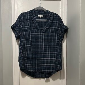 Madewell Blue Cuffed Sleeve Boxy Blouse